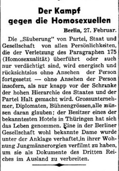Zeitungsartikel über die Verfolgung von Homosexuellen Zeitungsartikel über die Verfolgung von Homosexuellen