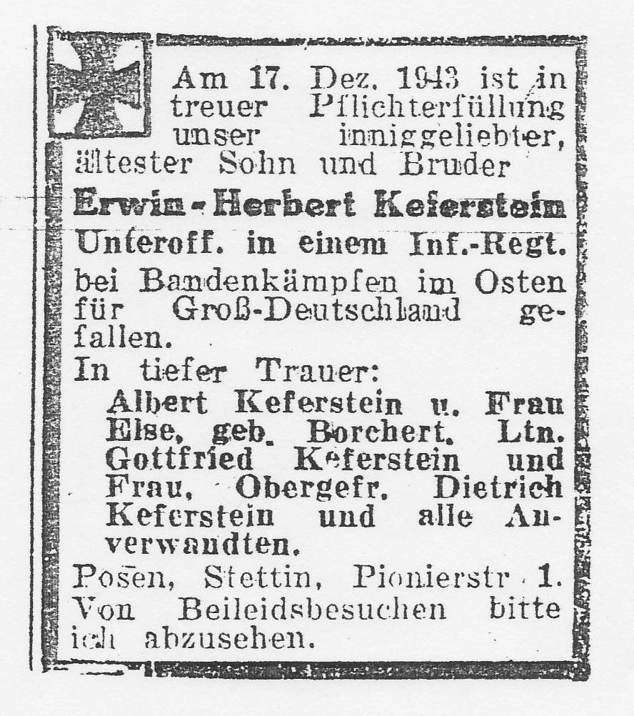 Todesanzeige für Erwin Keferstein Todesanzeige für Erwin Keferstein