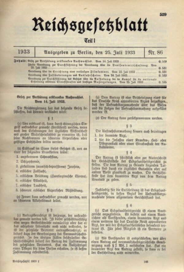 Auszug aus dem Reichsgesetzblatt vom 25. Juli 1933