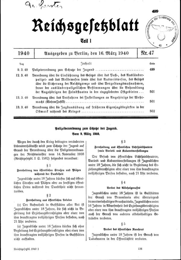 Reichgesetzblatt vom 16. März 1940