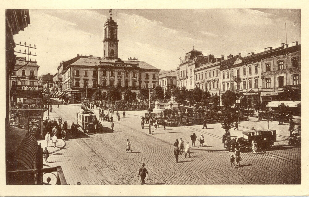 Postkarte von Czernowitz, Ringplatz mit dem Rathaus