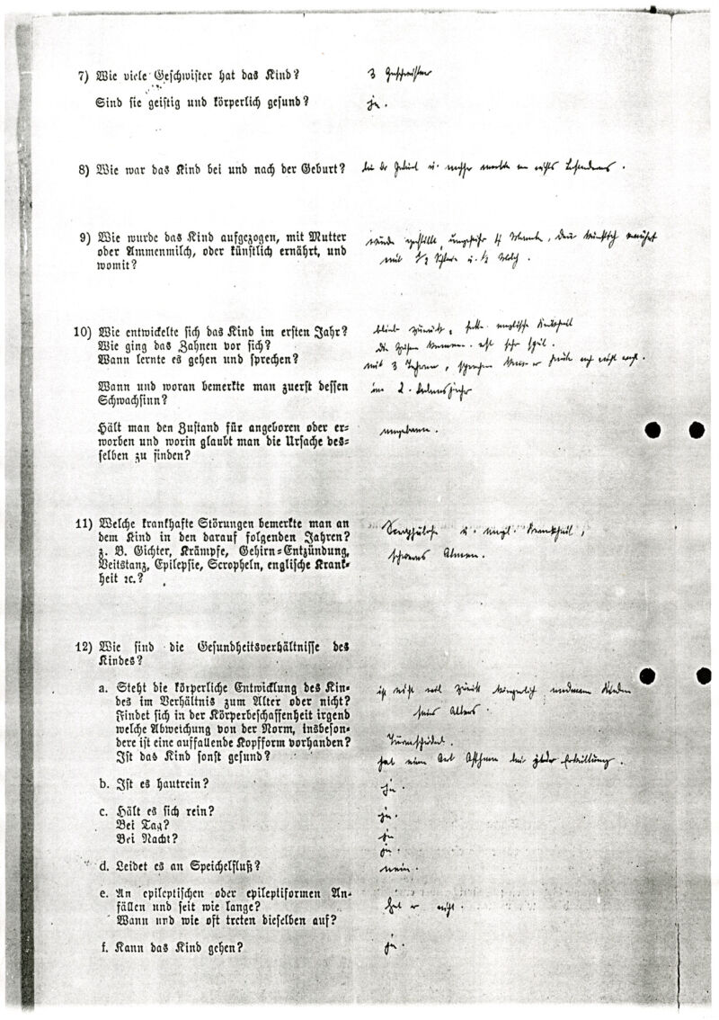 Auszug aus Friedrichs Aufnahmebogen in der Heil- und Pflegeanstalt Mariaberg