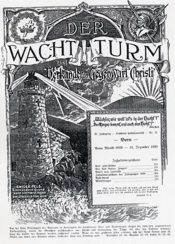 Titelseite der Zeitschrift »Wachtturm« aus dem Jahr 1930